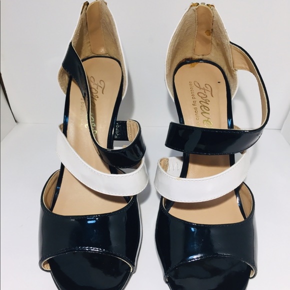 Classy Black and White Strapped Heels - Picture 3 of 7